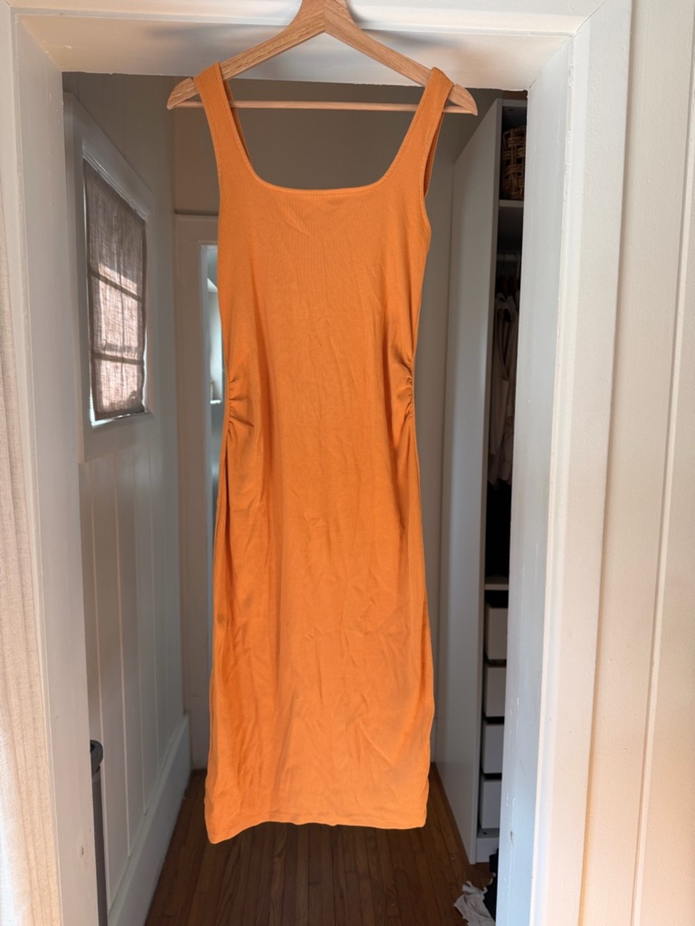 Sleeveless Square Neck Orange maternity Midi Dress